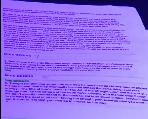 Laurie Anderson's notes from the show