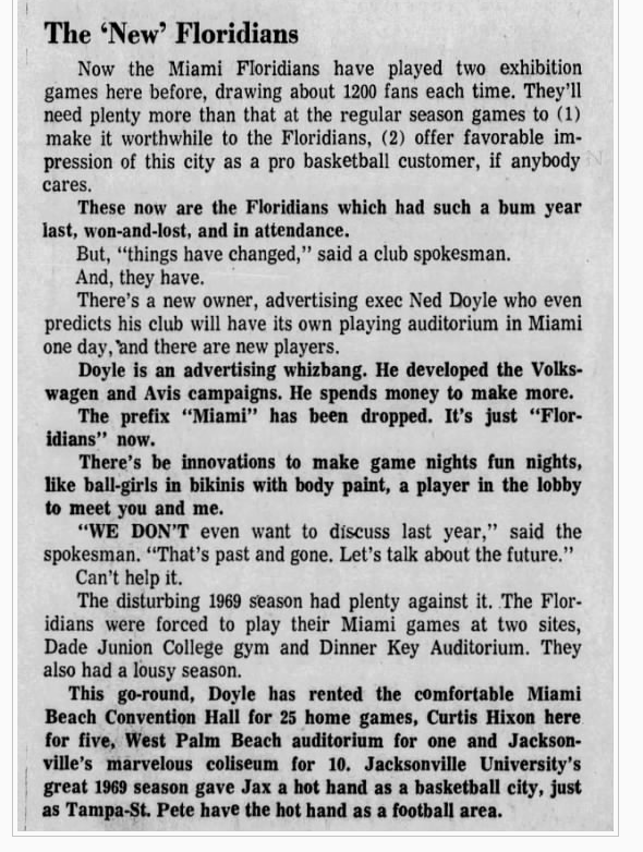 Ned Doyle's plans for the Floridians at time of purchase did not include failure
