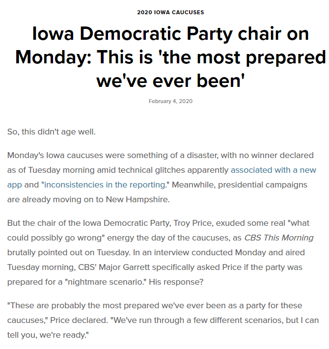 excerpt of embrassing story about Democratic Party's handling of the Iowa Caucus tally